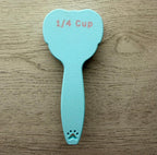 3D printed dog food scoop with a custom pet name, in a two-color finish