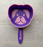 Personalized puppy-face dog food scoop, showing the cup size marked on the handle