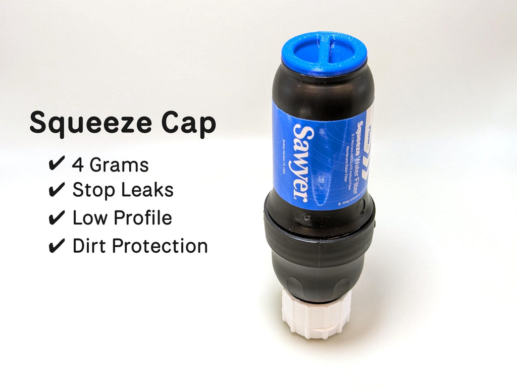 Sawyer Squeeze cap fitted to a water filter, showing the low-profile design