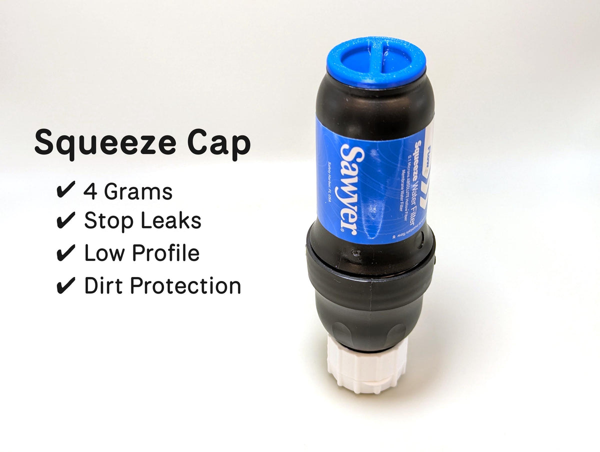 Sawyer Squeeze cap fitted to a water filter, showing the low-profile design