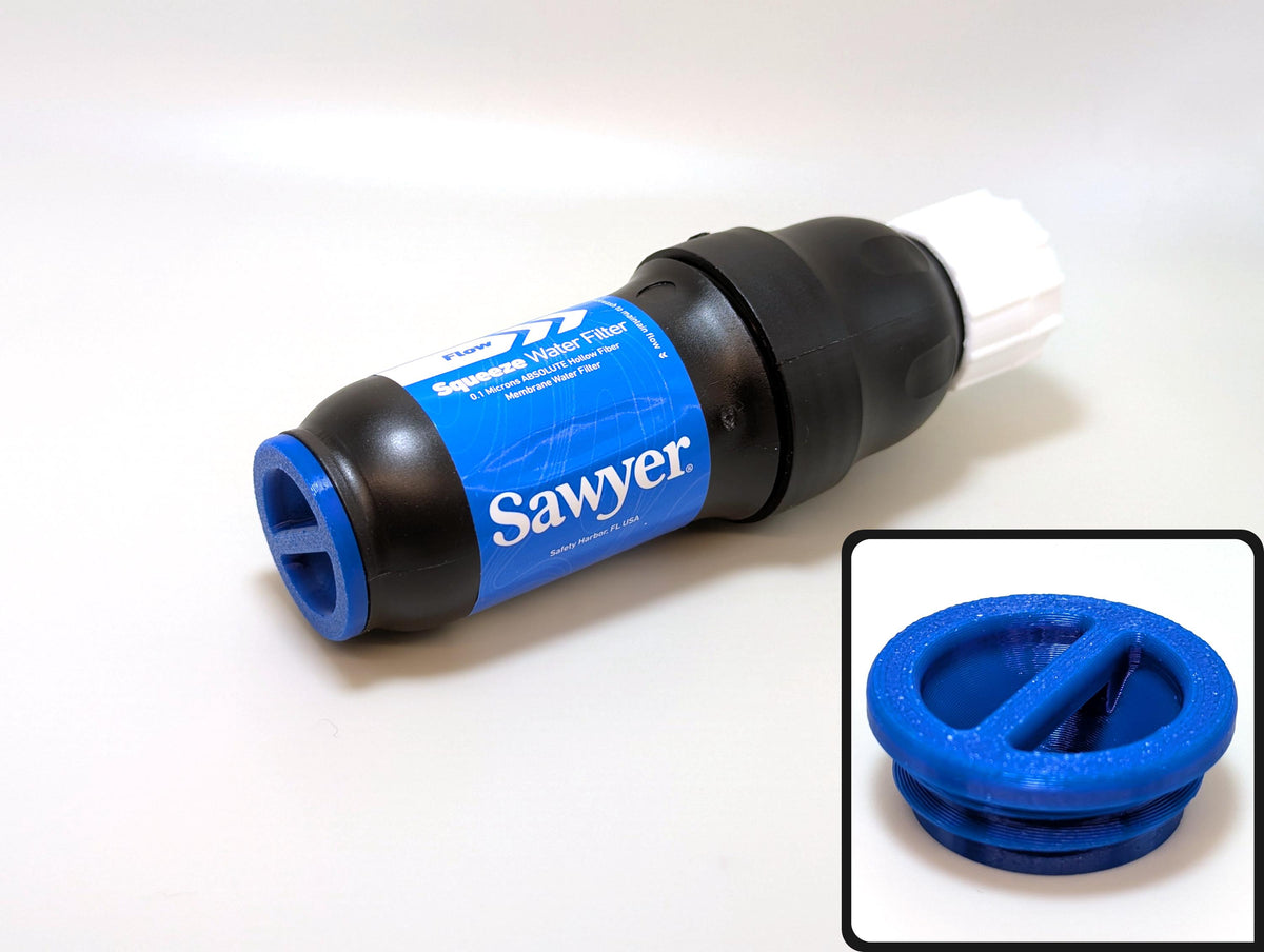 Sawyer Squeeze cap, an ultralight 3D printed cap that keeps dirt out of a water filter