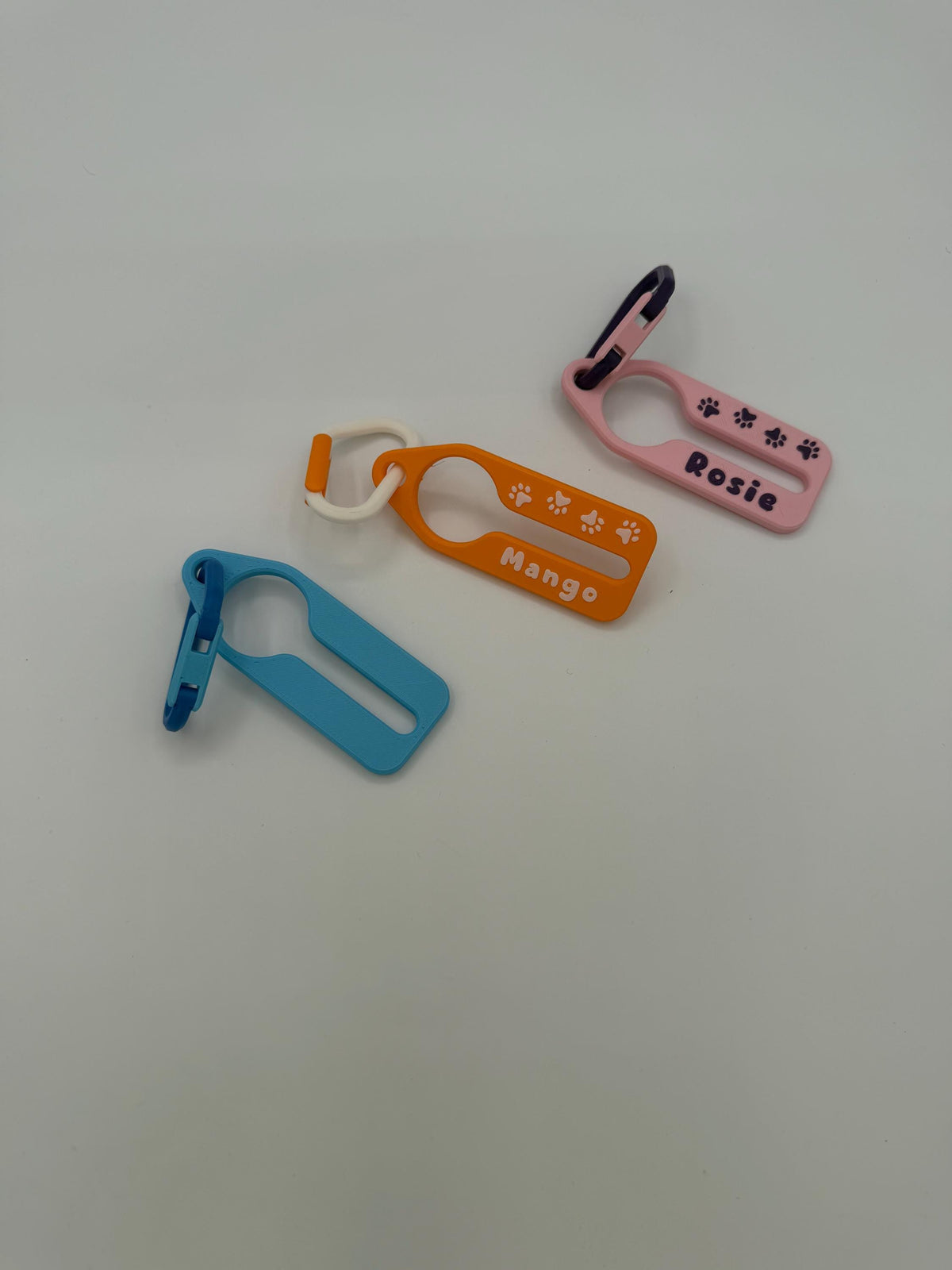 Personalized leash tag with a custom pet name and paw print detail