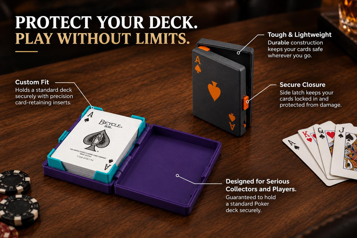 Playing Card Holder - Locking Lid - Two Tone 3D Printed Deck Box - Ace of Spades Detail - The Pixie Print Shop
