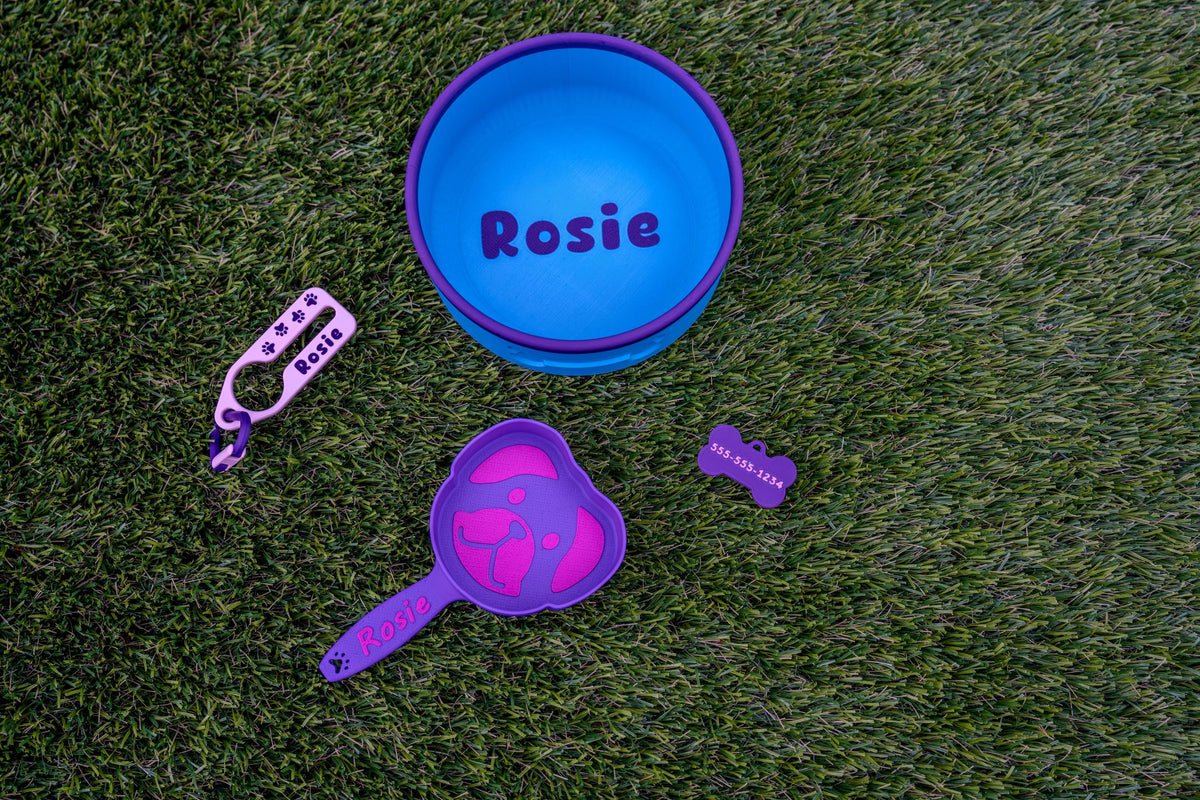 Puppy Starter Kit - Personalized Dog Bowl - Food Scoop and Poop Bag Holder - 3D Printed - The Pixie Print Shop