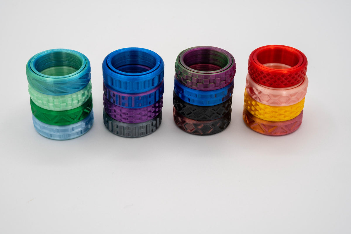 Fidget Ring - 3D Printed Spinner Ring - 16 Textures - 23 Colors - US Sizes 4 to 15 - The Pixie Print Shop