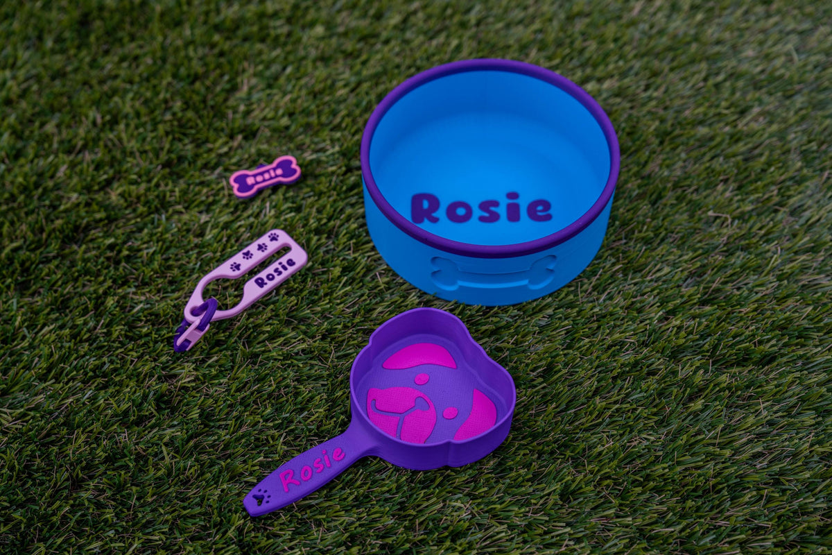 Puppy Starter Kit - Personalized Dog Bowl - Food Scoop and Poop Bag Holder - 3D Printed - The Pixie Print Shop