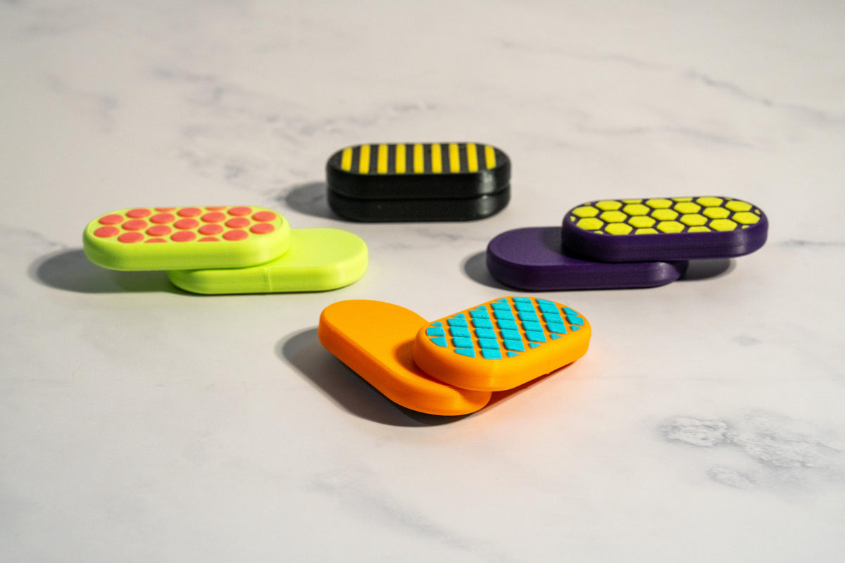 Pill Shaped Fidget Slider - Magnetic Clicky or Silent Fidget Toy - 3D Printed - 8 Textures - 27 Colors - The Pixie Print Shop