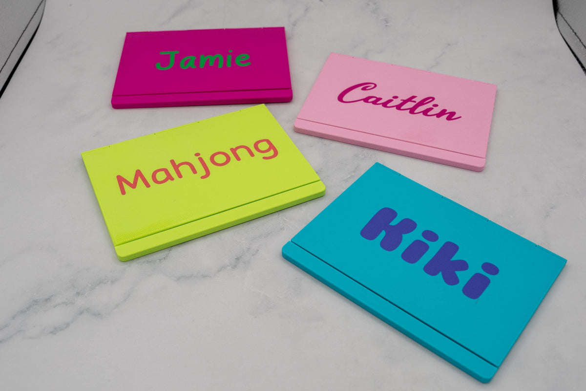 Personalized Mahjong Card Holder, Under Mat Hinged Stand, 3D Printed 45 Degree NMJL Card Rack, Custom Name