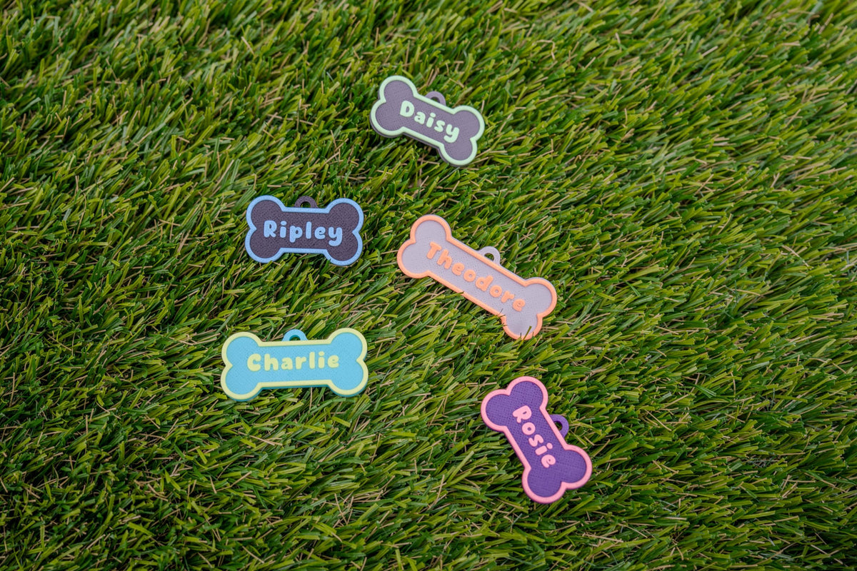 Personalized Dog Tag, Two Tone 3D Printed Pet ID Tag, Custom Name and Phone Number, Quiet Bone Tag for Dog or Cat Collar