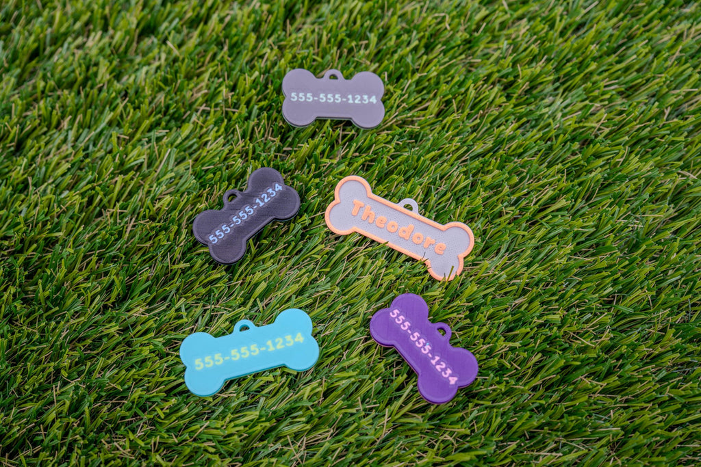 Personalized Dog Tag, Two Tone 3D Printed Pet ID Tag, Custom Name and Phone Number, Quiet Bone Tag for Dog or Cat Collar